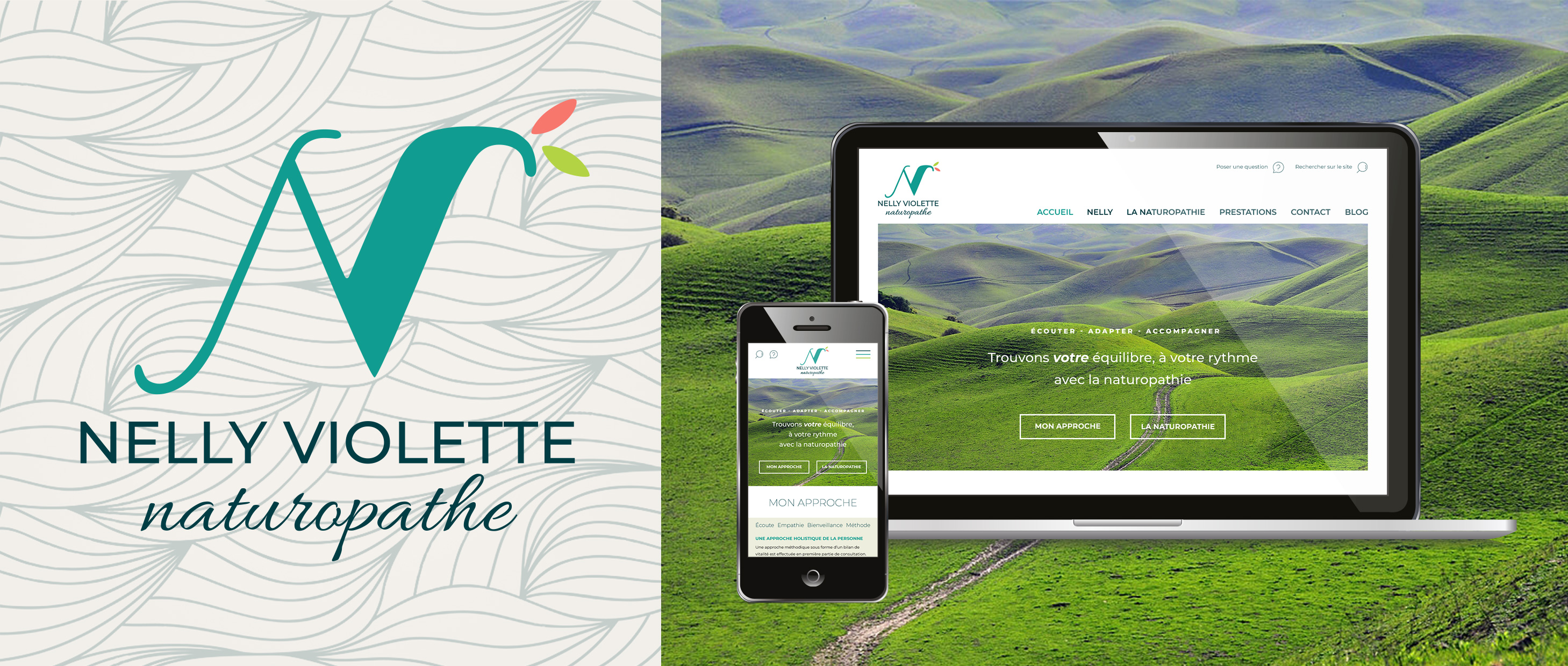 Création de logo, illustrations et site pour Nelly Violette, naturopathe à Paris.